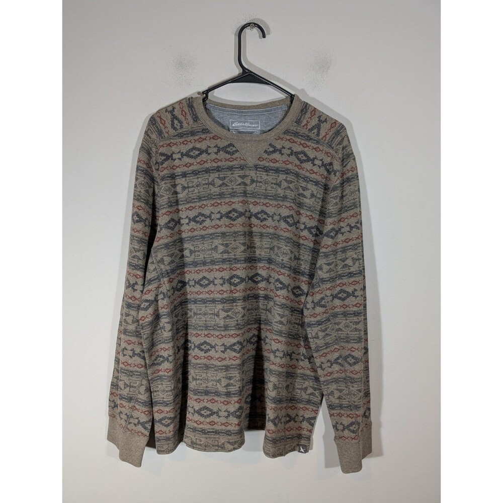 Eddie Bauer Men Long Sleeve Henley Aztec Shirt Sz XL Southwest Barn Core Outdoor